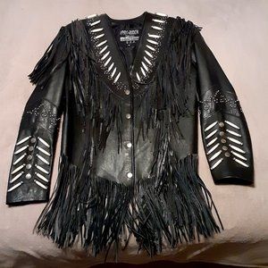 Women's leather fringe jacket